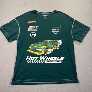 Hot Wheels Racing Team Graphic T Shirt Men's XXL Green Short Sleeve Pocket AOP